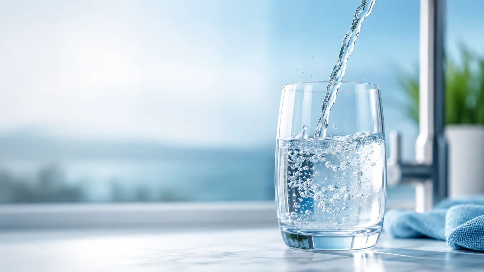 Verre d'eau pure filtrée par un filtre à eau de qualité